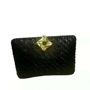 Vintage Rodo Black Lacquer Woven Handbag Clutch